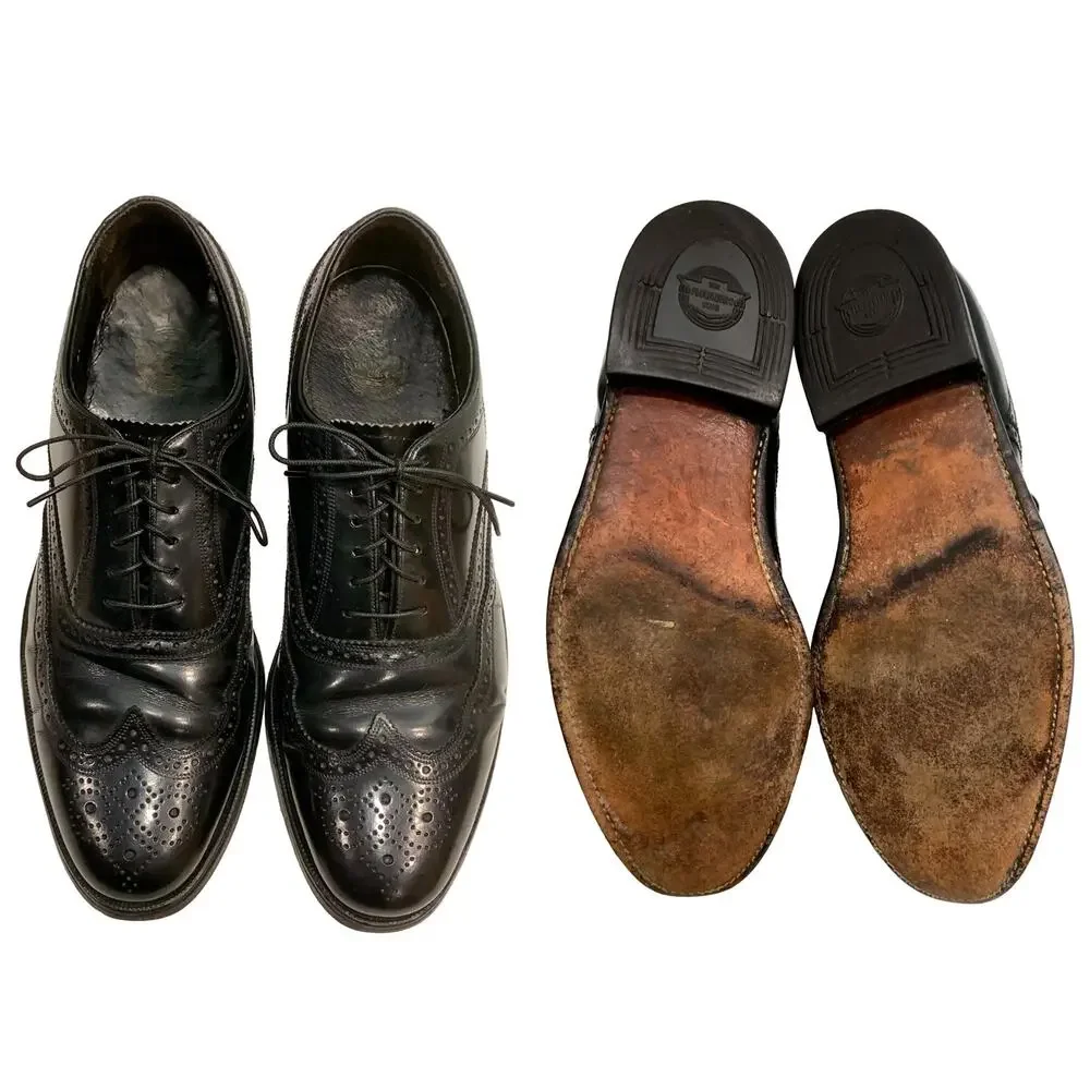 Vintage Florsheim Black Leather Wingtip Oxfords Men 8 Women 10
